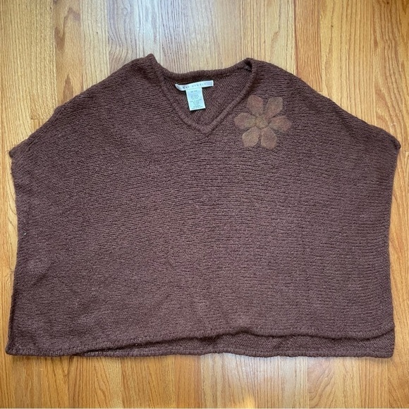 MAX STUDIO wool blend felt flower boho poncho brown - Picture 7 of 10